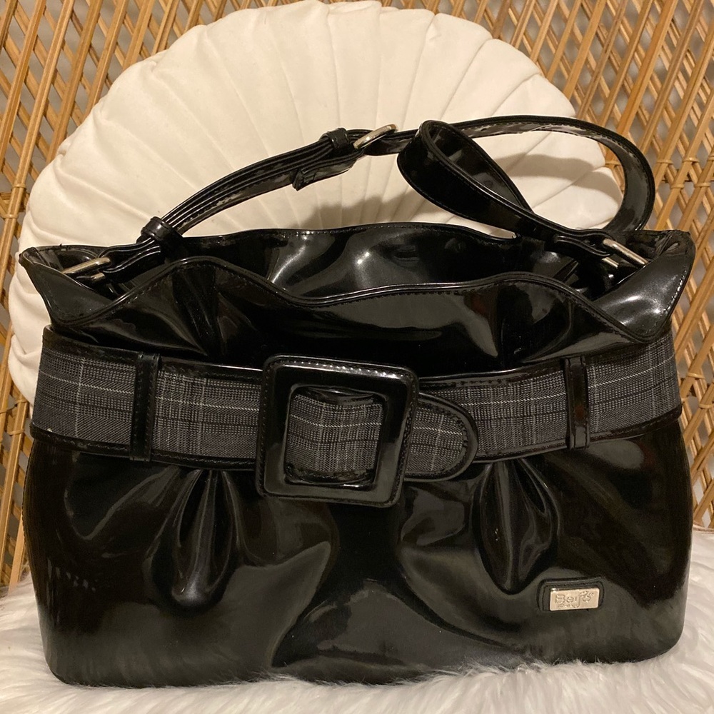 Beijo Patent Leather Shoulder Bag w ReversibleBelt